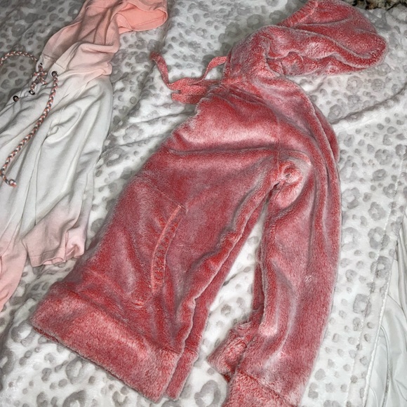 2pc*BUNDLE* BLUSH PINK & PEACH -plush pullover hoodie & sweater Jacket YOUTH S - Picture 6 of 10